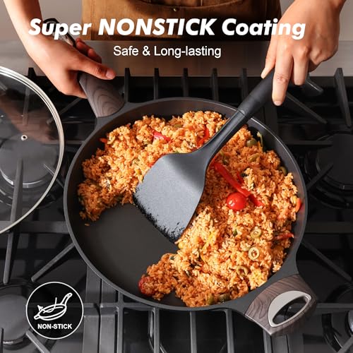 12.5inch Nonstick Frying Pan Paella Pan with Lid