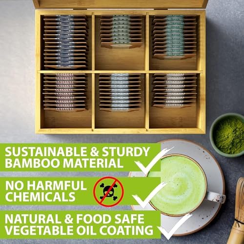 Tea Organizer Box Food Safe Chemical Free Bamboo Storage Chest Tall