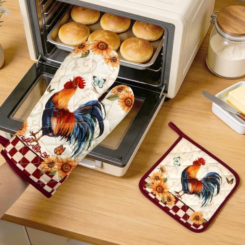 Rooster Oven Mitts and Pot Holders Set (2 Count)