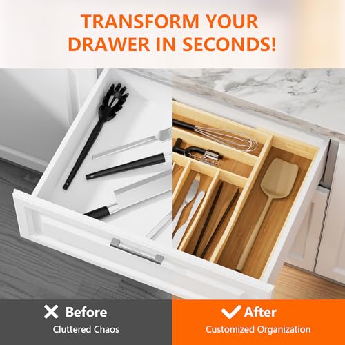 Expandable Bamboo Drawer Organizer Cutlery 6