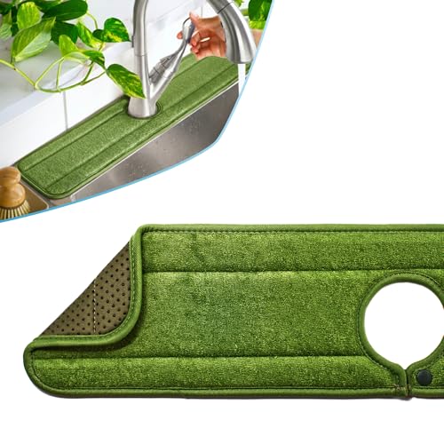 Original SINKMAT 24in XL Faucet Splash Guard Extra Long Microfiber Sink Drip Catcher Mat Non Slip Countertop Protector Drying Pad Kitchen Bathroom RV Machine Washable [Moss Green]