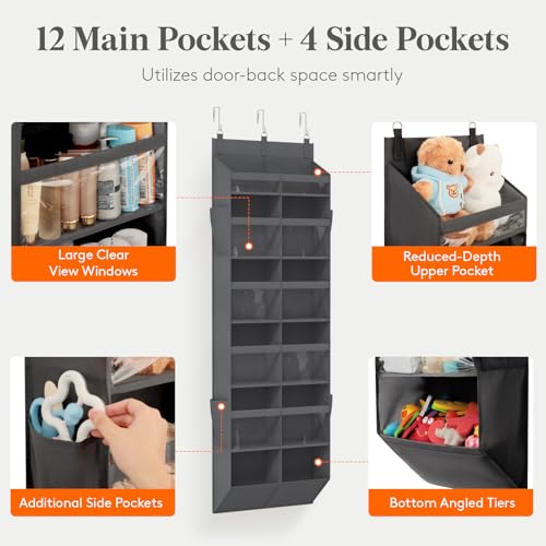 1 Pack Over the Door Organizer 12 Section Hanging Storage Dark Gray