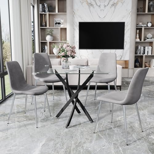 36” Square Glass Dining Table Set for 4