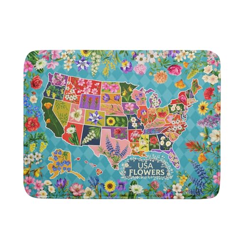 Flower Map Dish Drying Mat Colorful Floral Microfiber Large Dish Drying Pad for Kitchen Counter 18 X 24 In
