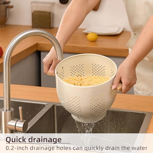 Metal Colander with Wood Handle and Stable Base