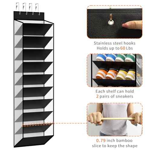 10 Tier Over Door Mesh Shoe Organizer with Large Deep Pockets