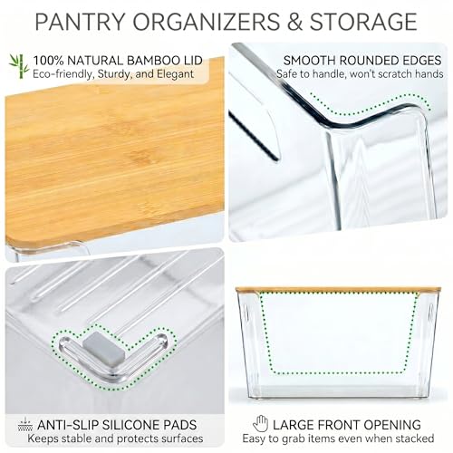 6 Pack Clear Stackable Storage Bins with Bamboo Lids (6 Count)