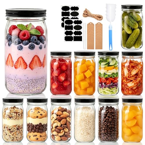 32 OZ Glass Jars with Lids Set of 12 (32 Ounce)
