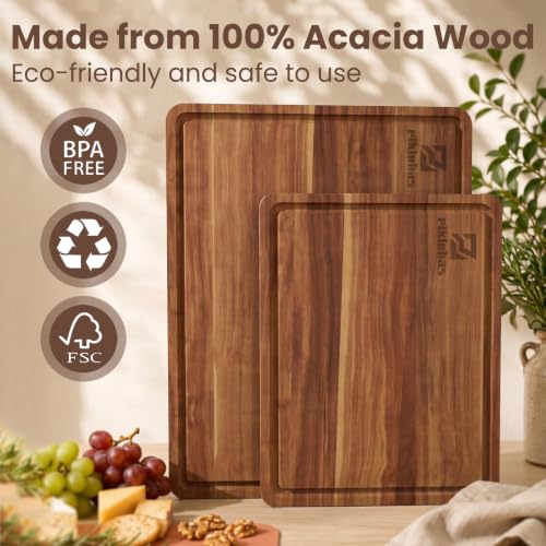 Large Acacia Wood Cutting Board Set for Kitchen with Storage Stand (7 Count)