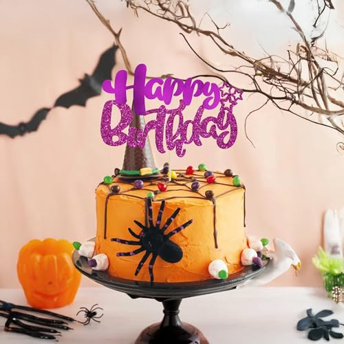 1Pcs Happy Birthday Cake Topper Glitter Happy Birthday Cake Pick Decorations for Celebrating Baby Shower Theme Kids Boys Girls Anniversary Party Decorations Supplies Purple