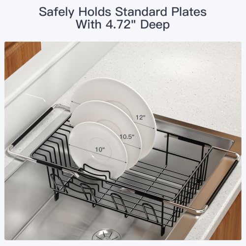 Expandable Dish Drying Rack Over Sink with Extra Drying Mat