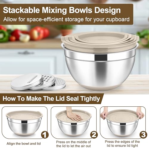 Mixing Bowls Stainless Steel Salad Bowl with Lid & Graters (6 Count)