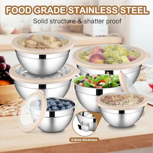 6 PCS Stainless Steel Mixing Bowls with Visible Lids for Cooking (12 Count)