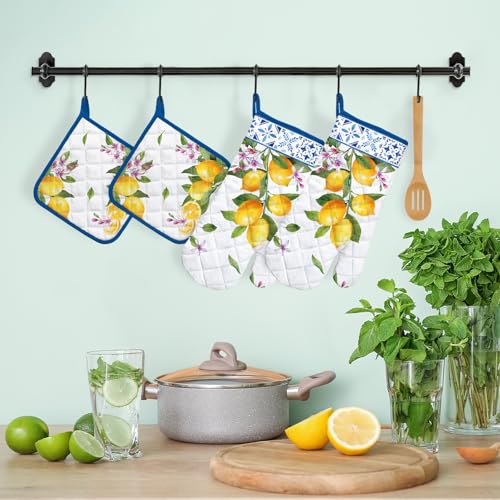 Summer Lemon Oven Mitts and Pot Holders Set (4 Count)