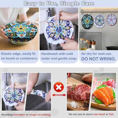 5Pcs Reusable Beeswax Elastic Bowl Covers for Bread Proofing and Food Cover (5 Count)