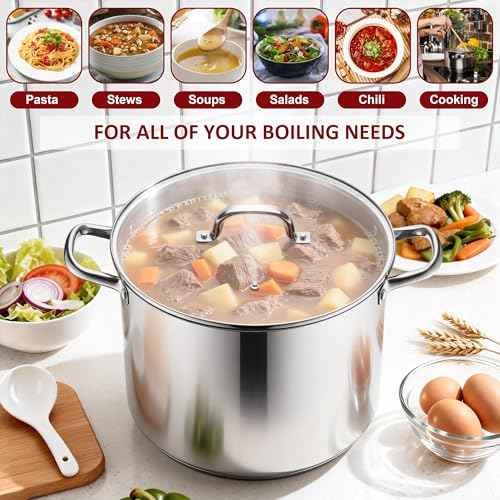 20-Quart 18/10 Stainless Steel Stock Pot with Lid, Large Heavy Duty Soup Pot Compatible with Electric, Gas, Induction and Gas Cooktops, Non-Toxic & Corrosion Resistant, Dishwasher Safe