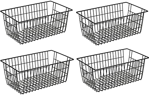 Large Freezer Baskets Metal Storage Organizer Bin Basket Wire Storage Basket for Kitchen Pantry Bathroom Large Metal Farmhouse Food Fruit Produce Organizer Bins (4 Count)