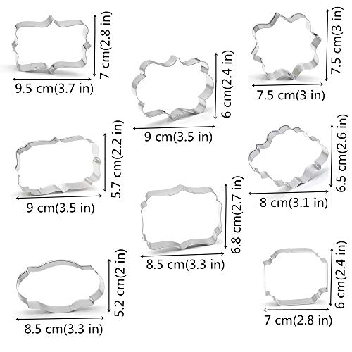 Fancy Plaque Frame Shaped Cookie Cutters Set Stainless Steel 8Pcs (8 Count)