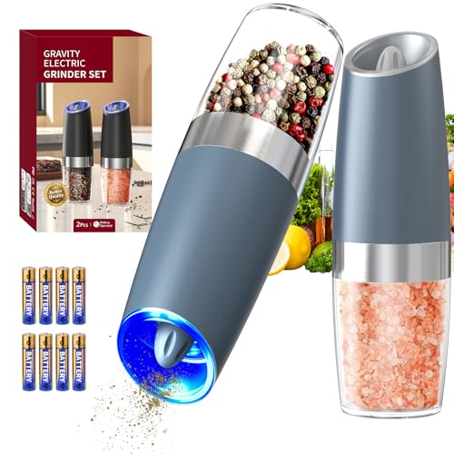 Gravity Electric Salt and Pepper Grinder Set Automatic Salt and Pepper Grinder Set with LED Light (2 Count)