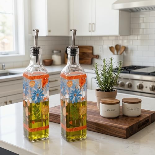 2 Pack 17oz Glass Olive Oil Dispenser Bottle Set