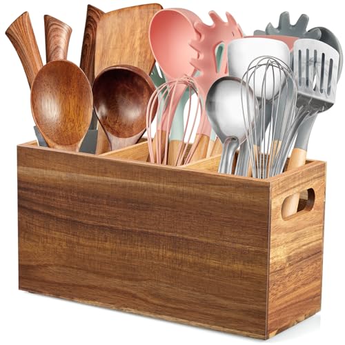 Acacia Wood Utensil Holder Organizer for Counter