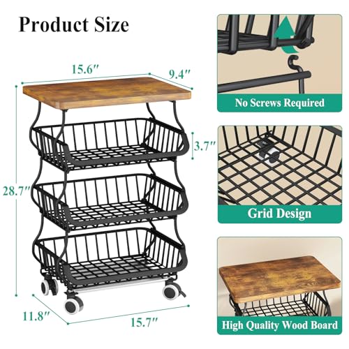 4 Tier Fruit and Vegetable Basket Stand for Kitchen