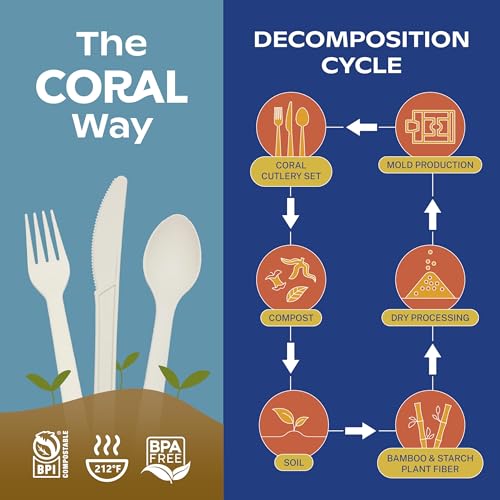 Ivory White Compostable Heavy Duty Spoons & Forks Set 220 Pieces Bulk (220 Count)