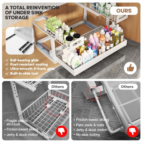 1 Pack-16"-26"W Expandable Under Sink Organizer With Upgrade Ball-Bearing Slide,2-Tier Pull Out Under Cabinet Organizer Height Adjustable,Not Suitable For Cabinets With Partitions In The Middle