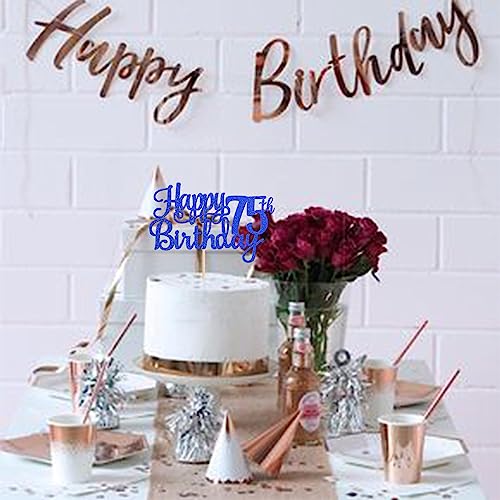 1 PCS Happy 75th Birthday Cake Topper Glitter Cheers to 75 Years Birthday Cake Pick Seventy Five 75 Fabulous Cake Decoration for Happy 75th Birthday Theme Party Decorations Supplies Blue