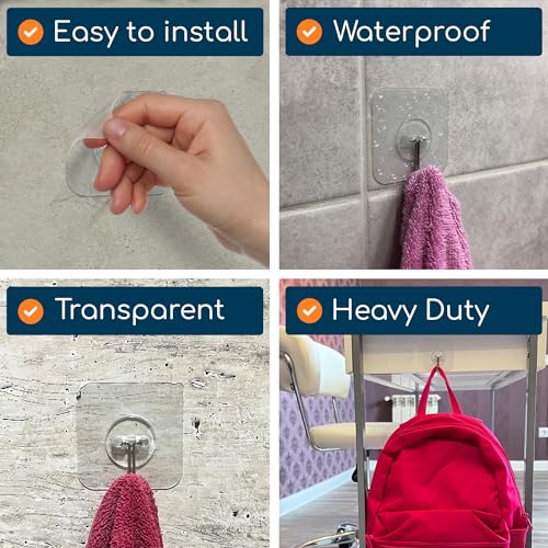 Adhesive Wall Hooks for Hanging Heavy Duty No Drill (12 Count)