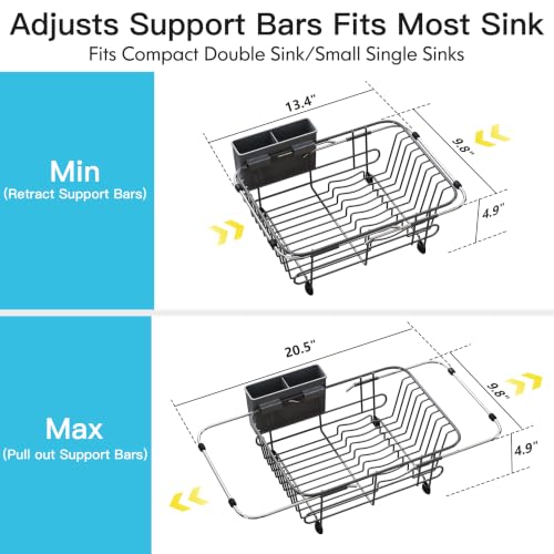 Gray Dish Drying Rack in Sink with Utensil Holder