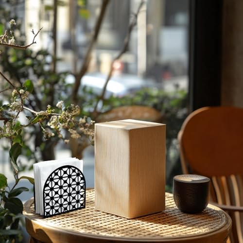 Modern Geometric Round Decorative Black Metal Napkin Holder for Table