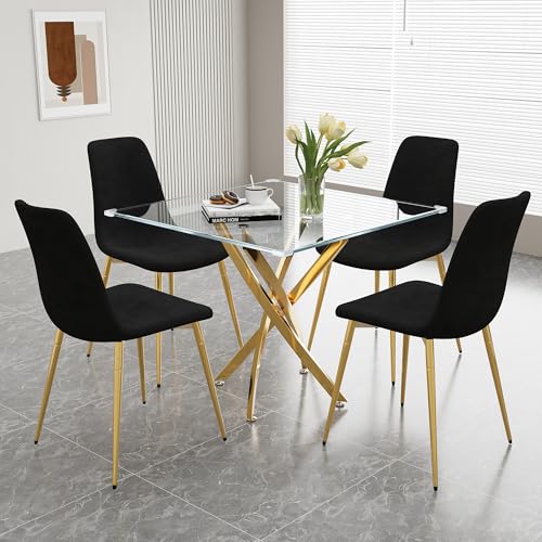 36" Square Glass Dining Table Set for 4