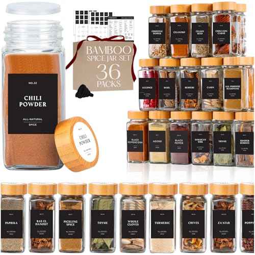 Thick Glass Spice Jars With Bamboo Lids 4 oz (36 Count)