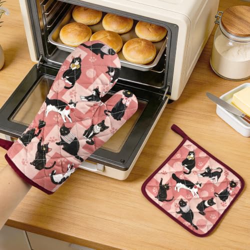 Black Cat Oven Mitts and Pot Holders Set (4 Count)