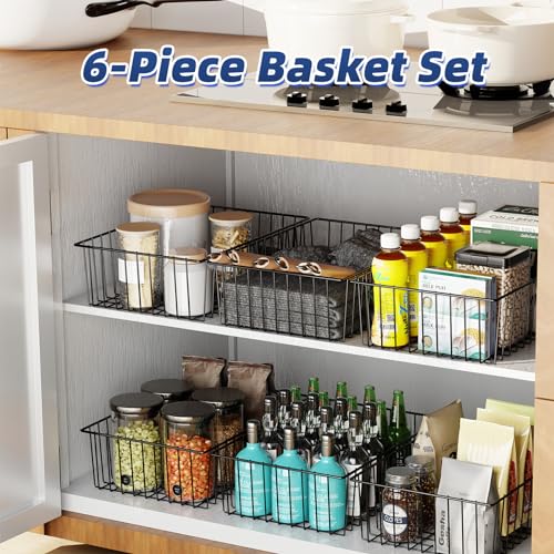 6 Pack Large Metal Wire Baskets for Storage (6 Count)