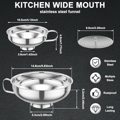 3 Piece Stainless Steel Canning Funnel Set with Strainer