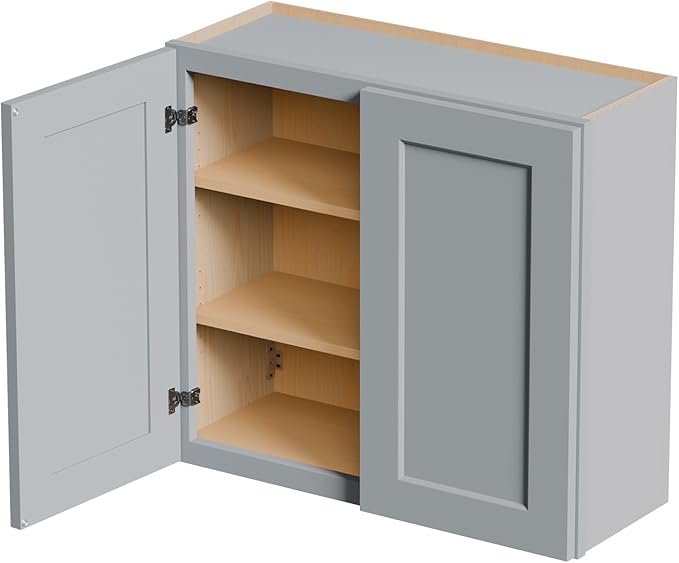 36 Inch Laundry Room Cabinets Wall Mounted, Solid Wood Over The Toilet Storage Cabinet, Bathroom Organizer Cabinets with 2 Door & Shelves, Easy to Assemble for Kitchen, Garage - Dark Gray