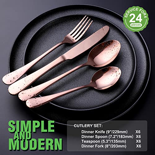 Copper Rose Gold Silverware Set (6 Count)