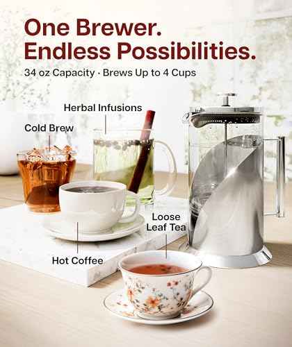 Stainless Steel French Press Coffee Maker 34 oz (2 Count)