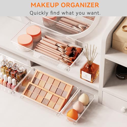 6 Pack Large Clear Plastic Drawer Organizer Trays (6 Count)