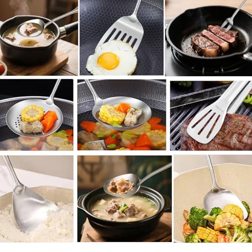 304 18 10 Stainless Steel Kitchen Utensils Set 11 Pcs Long Metal Cooking Utensil