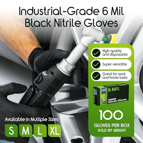 Black Nitrile Gloves HEAVY DUTY 6 Mil Nitrile Chemical Resistant Medical Cooking Cleaning Disposable Black Gloves (1000 Count)