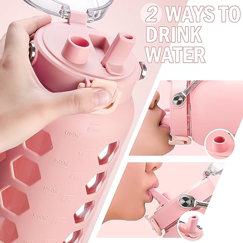 64oz Glass Water Bottle with Straw and Lid