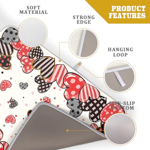 Red Heart Dish Drying Mat 18"x24" Love Dots Microfiber Dish Drainer Rack Mat Holiday Absorbent Fast Dry Pad for Kitchen Counter Home Decor