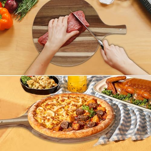 Acacia Wood Round Cutting Board with Handle