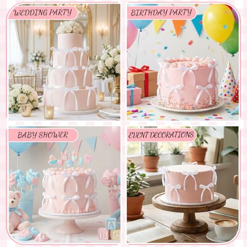 30 Pack Bow Cake Toppers White Ribbon Bows for Cake (30 Count)