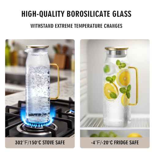 74oz Square Glass Pitcher with Lid and Handle for Fridge
