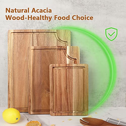 Acacia Wood Cutting Board Set with Juice Groove (3 Count)