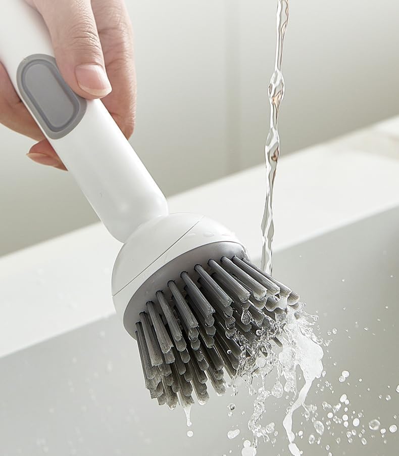 Adjustable Cleaning Brush with Liquid Dispenser, 2025 New Kitchen Dish Scrubber Brushes with Handle, Upgrade 6-Level Adjustable Dish Scrubber for Kitchen Cleaning Everyday Use (Green)